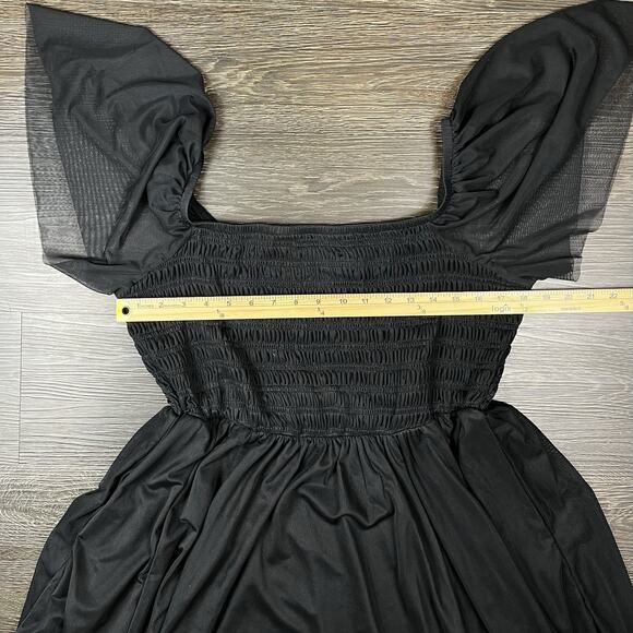 Torrid Flutter Sleeve Midi Dress Womens Plus Size 2 Black Mesh Overlay Fairygoth - Picture 7 of 12